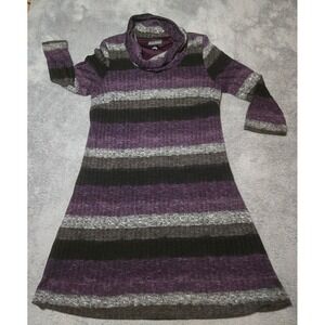 Jessica Howard Cowl Neck Knit Dress Size XL Ribbed Striped Purple Gray Black